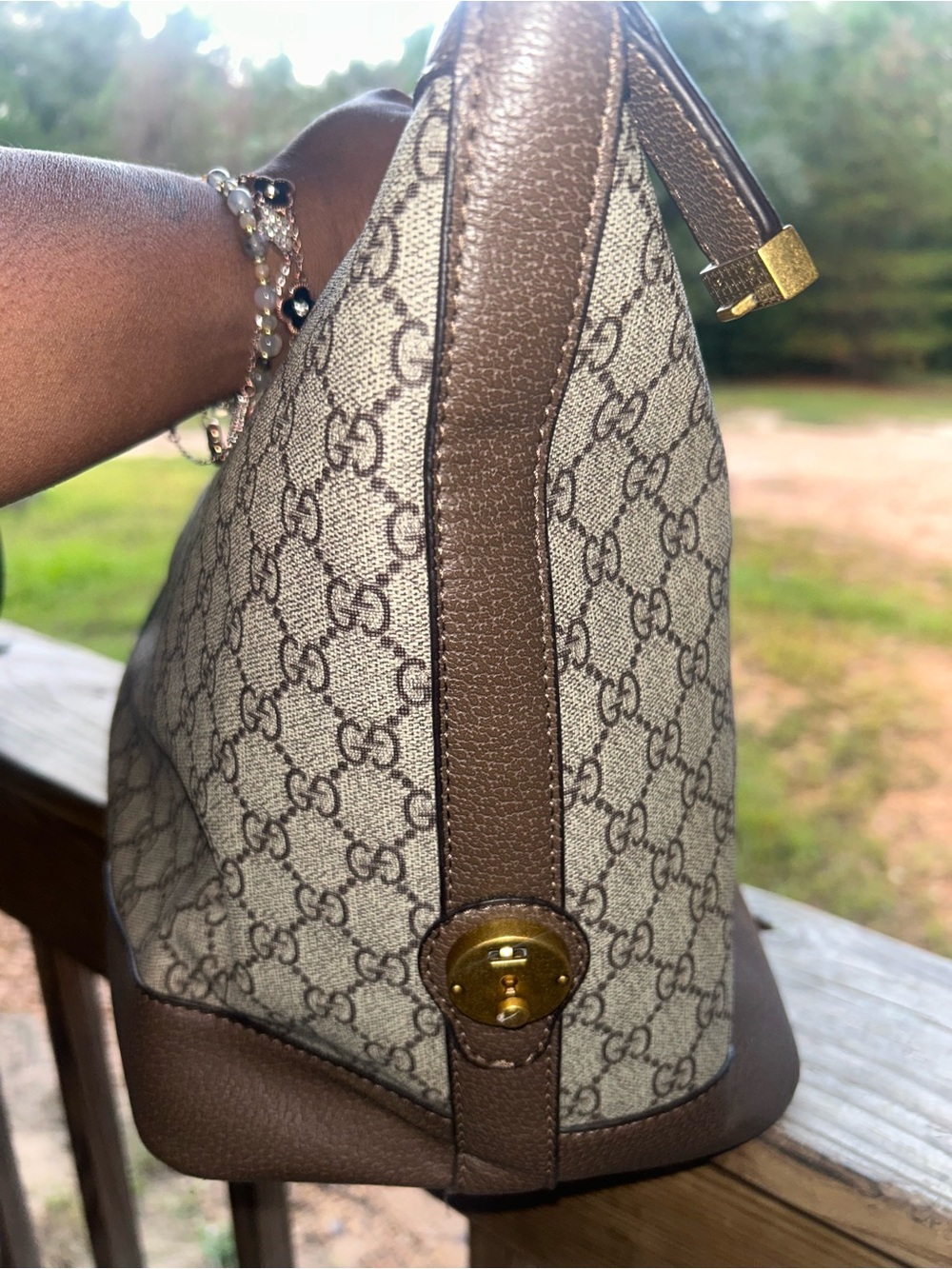 Gucci Brown Monogram Tote with Green and Red Stripe Center - Picture 6 of 6